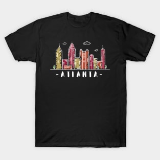 Atlanta Skyline. United States Colored Hand Drawn Style T-Shirt